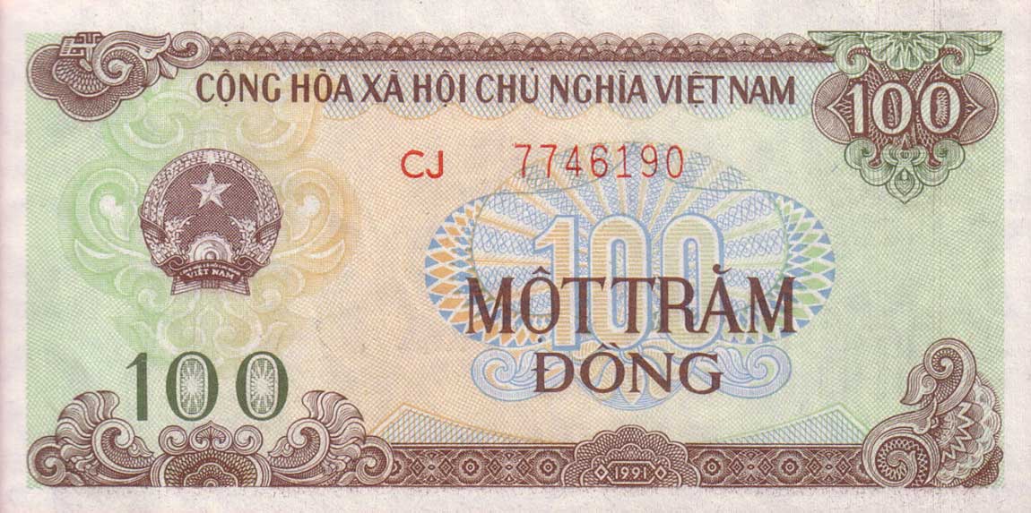 Front of Vietnam p105b: 100 Dong from 1991