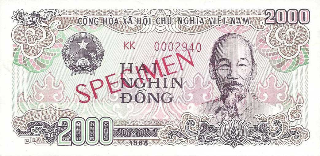 Front of Vietnam p107s2: 2000 Dong from 1988
