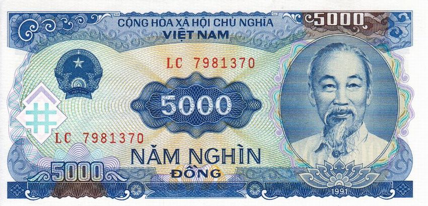 Front of Vietnam p108a: 5000 Dong from 1991