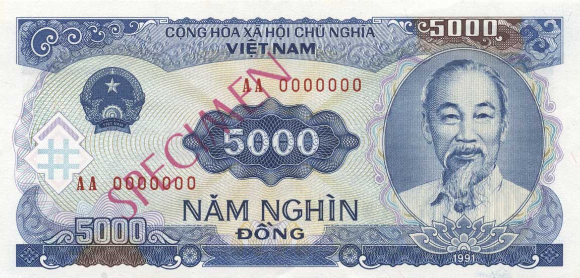 Front of Vietnam p108s: 5000 Dong from 1991