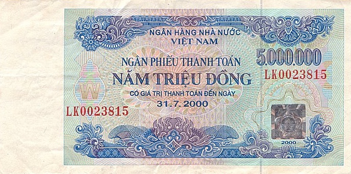 Front of Vietnam p114Aa: 5000000 Dong from 1992
