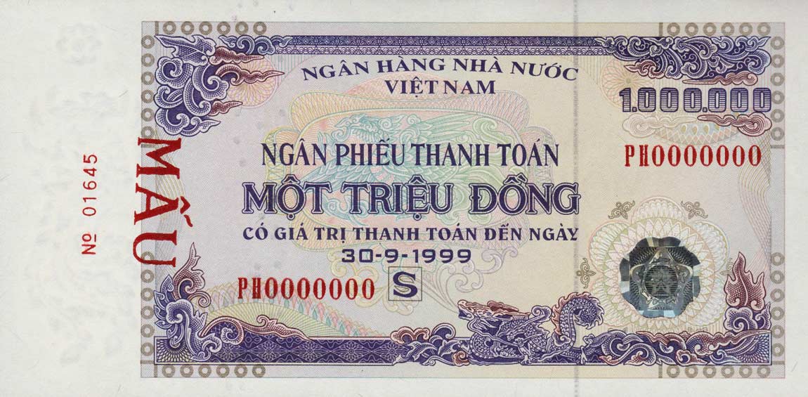 Front of Vietnam p114s: 1000000 Dong from 1992