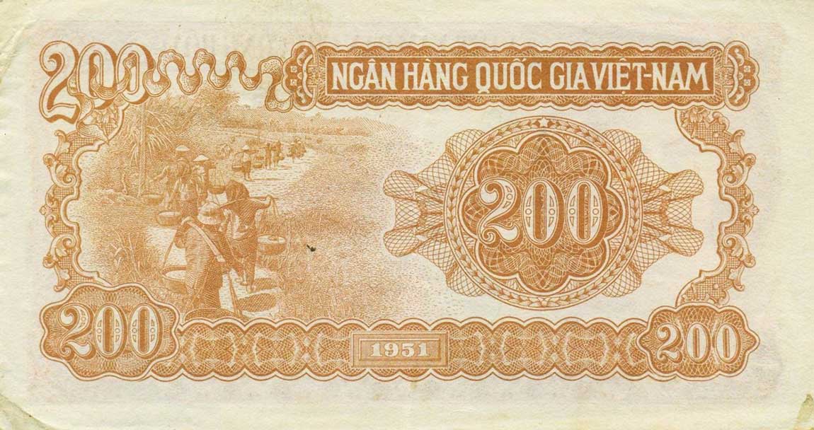 Back of Vietnam p63a: 200 Dong from 1951