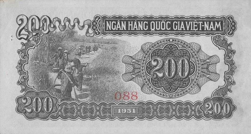 Back of Vietnam p63s2: 200 Dong from 1951