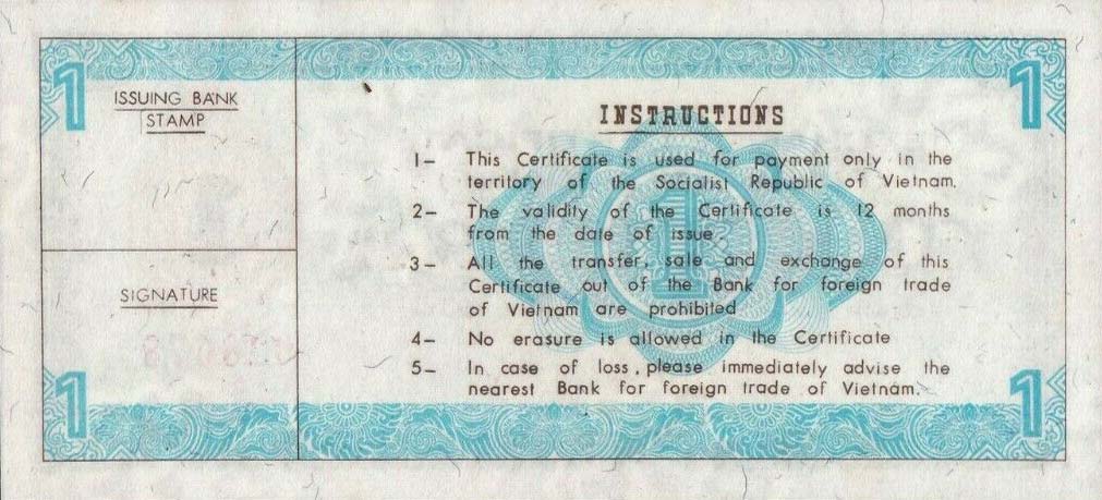 Back of Vietnam pFX8b: 1 Dollar from 1981