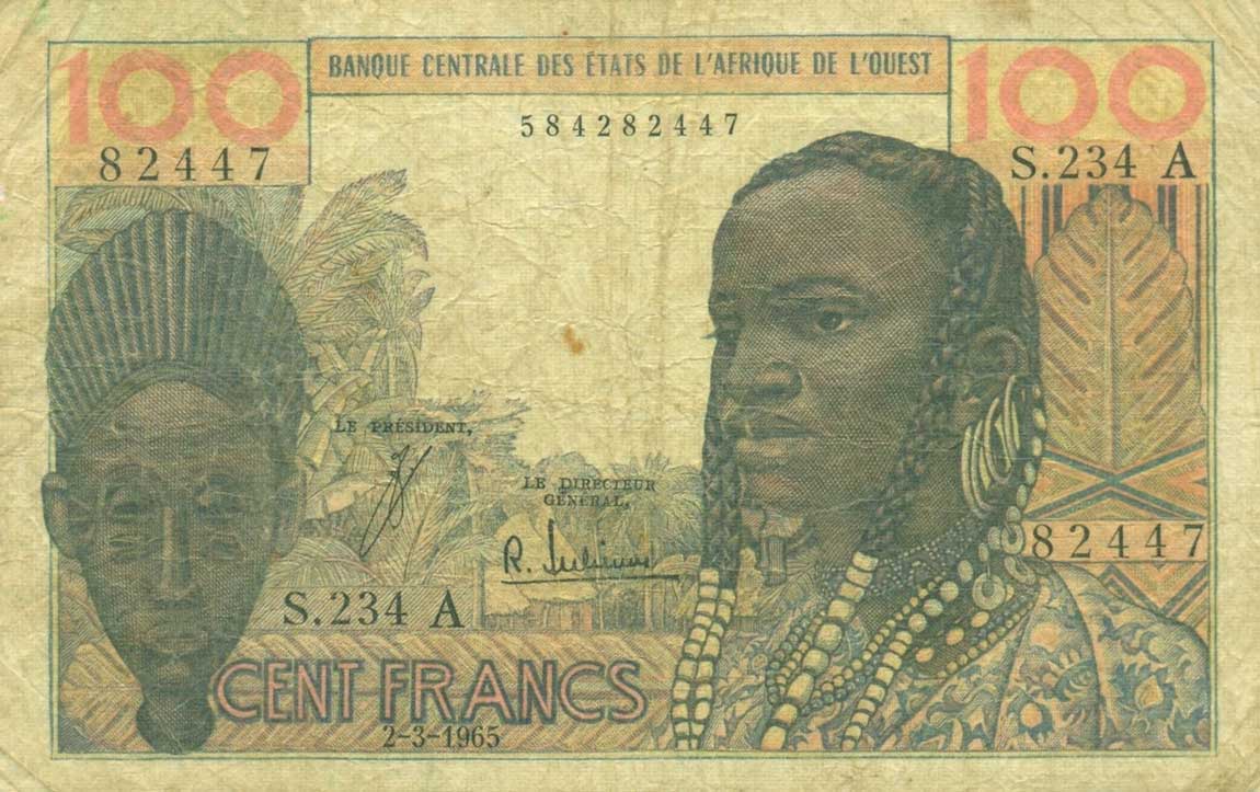 Front of West African States p101Ae: 100 Francs from 1965
