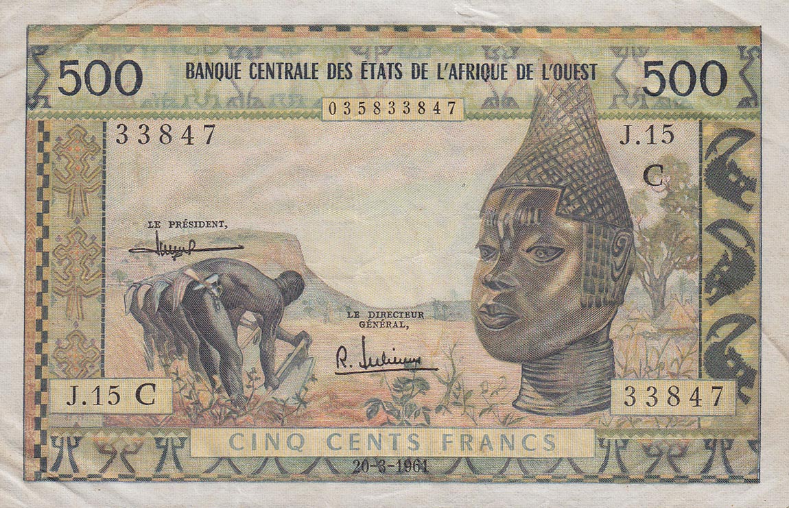 Front of West African States p102Ac: 500 Francs from 1961