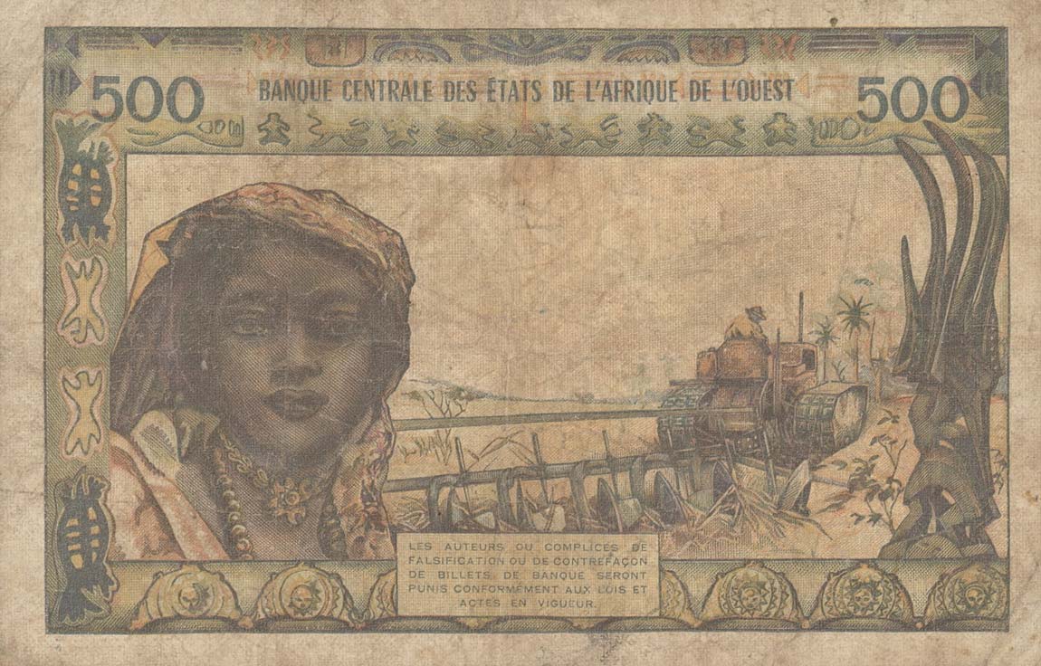 Back of West African States p102Ae: 500 Francs from 1959