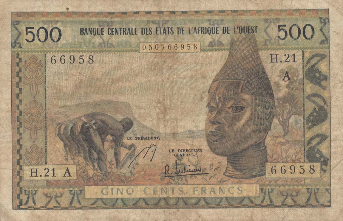 Front of West African States p102Ae: 500 Francs from 1959