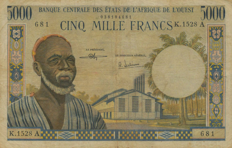 Front of West African States p104Ag: 5000 Francs from 1961