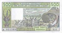 p106Ad from West African States: 500 Francs from 1982