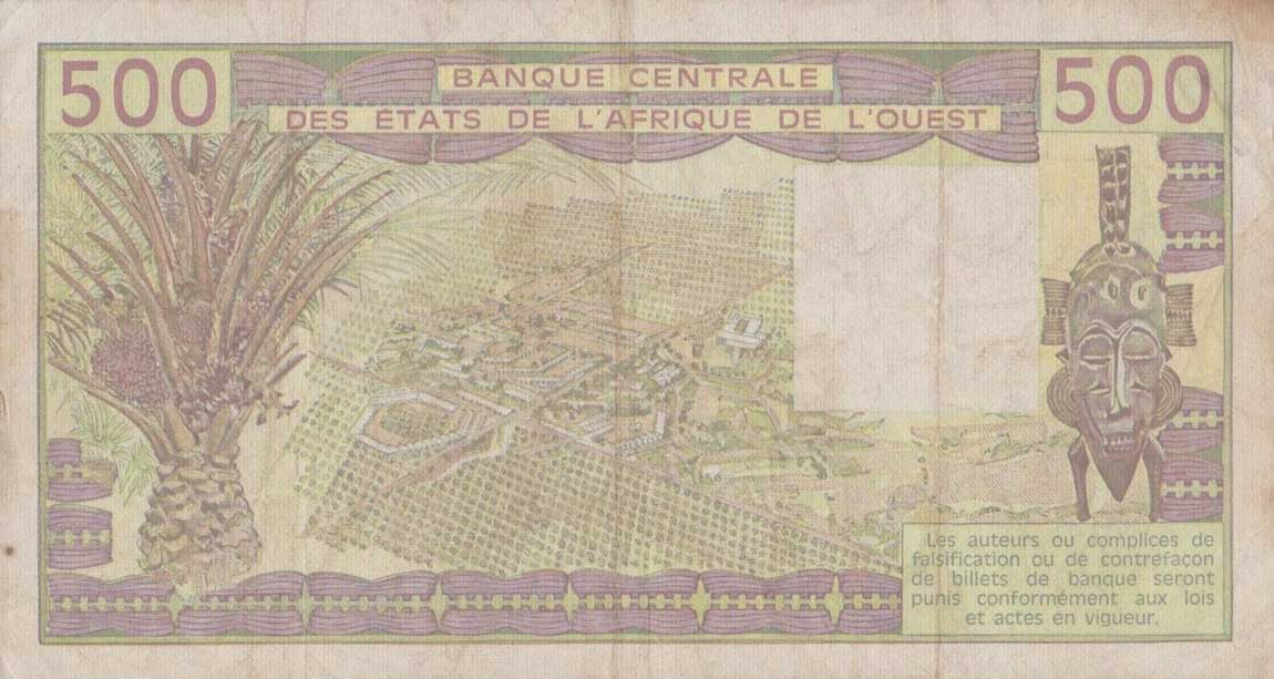 Back of West African States p106An: 500 Francs from 1990