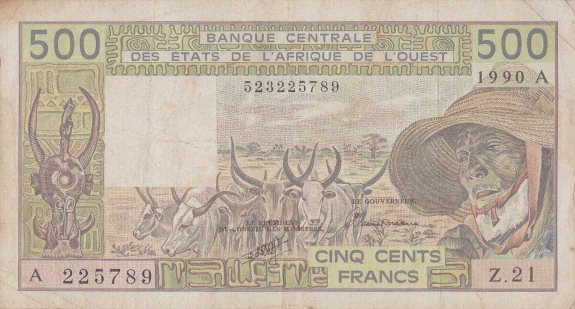 Front of West African States p106An: 500 Francs from 1990