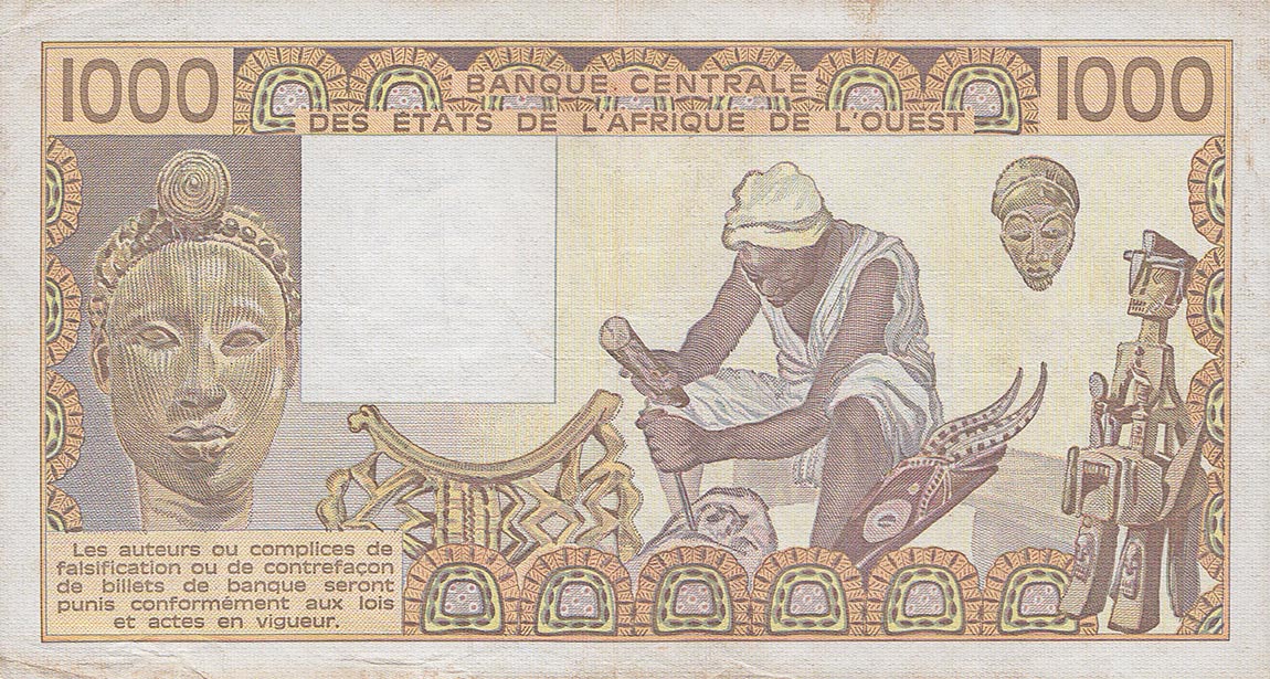 Back of West African States p107Ah: 1000 Francs from 1987