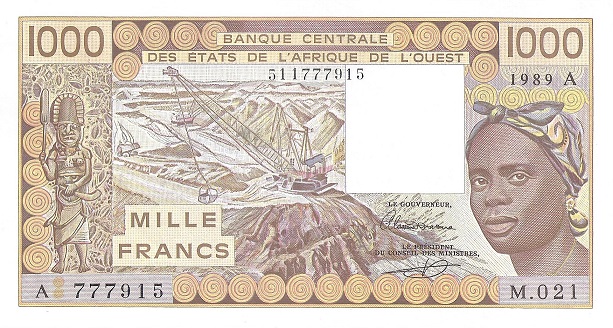 Front of West African States p107Ai: 1000 Francs from 1989