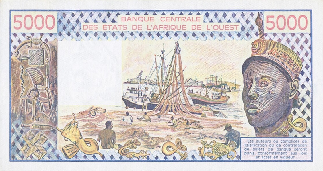 Back of West African States p108Ab: 5000 Francs from 1978