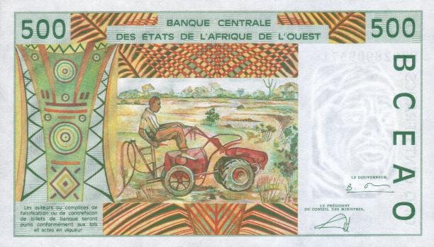 Back of West African States p110Aj: 500 Francs from 1999