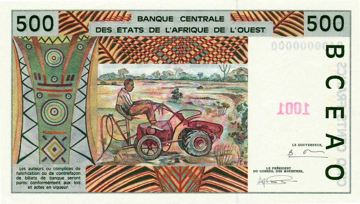 Back of West African States p110As: 500 Francs from 1991