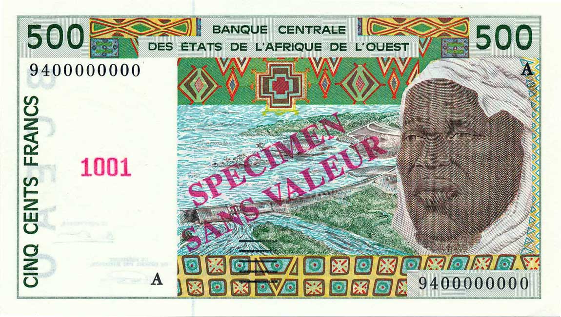 Front of West African States p110As: 500 Francs from 1991