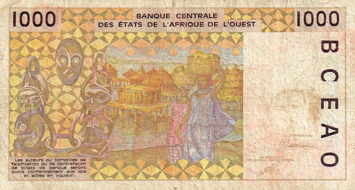 Back of West African States p111Aa: 1000 Francs from 1991