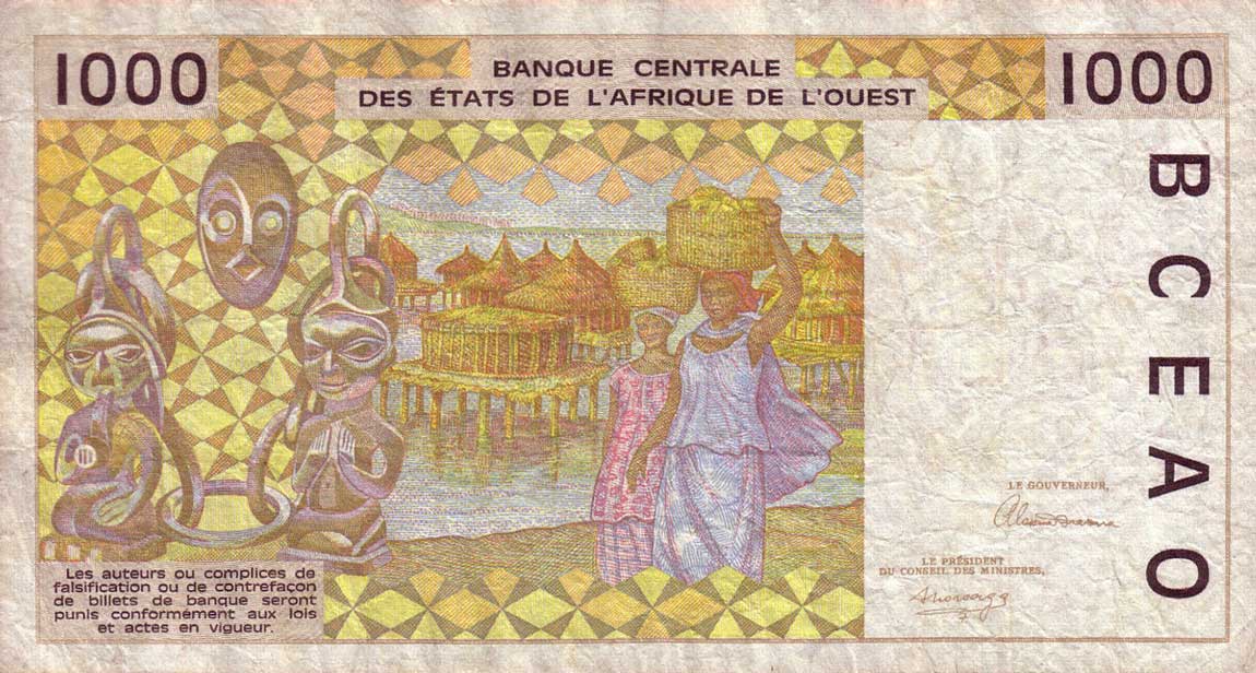 Back of West African States p111Ab: 1000 Francs from 1992