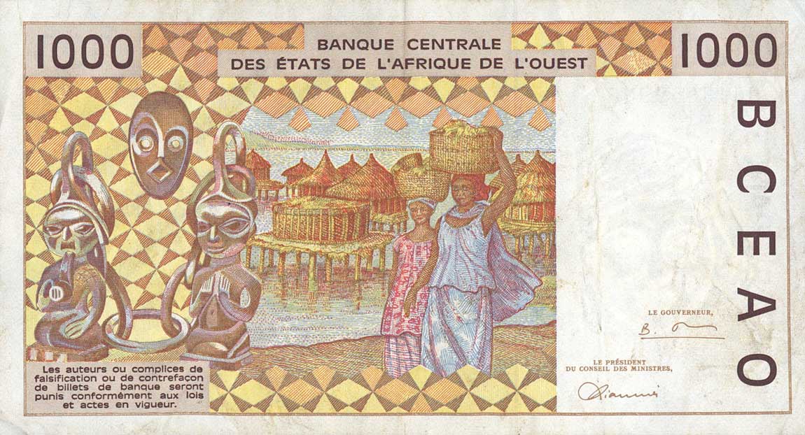 Back of West African States p111Af: 1000 Francs from 1996