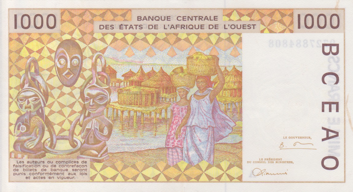 Back of West African States p111Ag: 1000 Francs from 1997