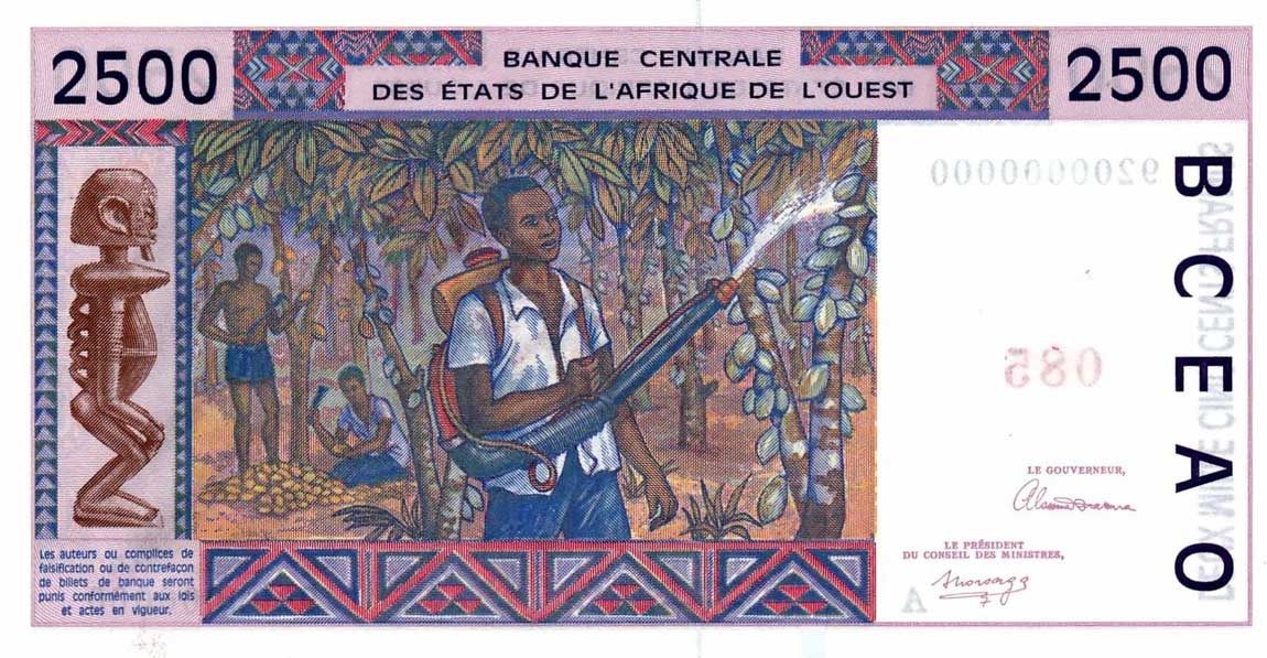 Back of West African States p112As: 2500 Francs from 1992