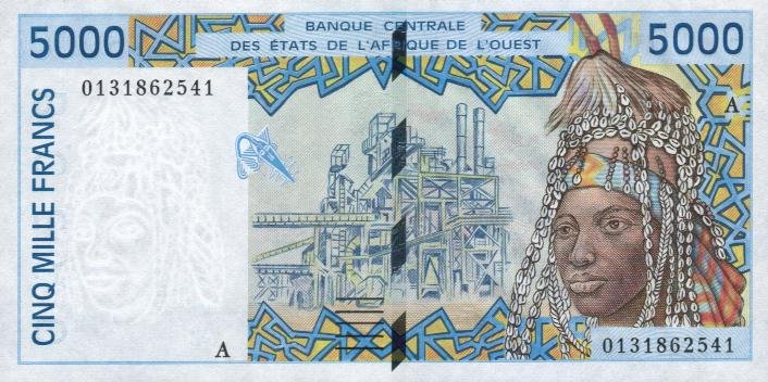 Front of West African States p113Ak: 5000 Francs from 2001
