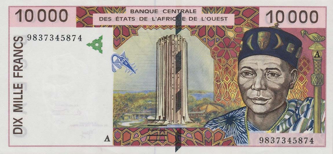 Front of West African States p114Ag: 10000 Francs from 1998
