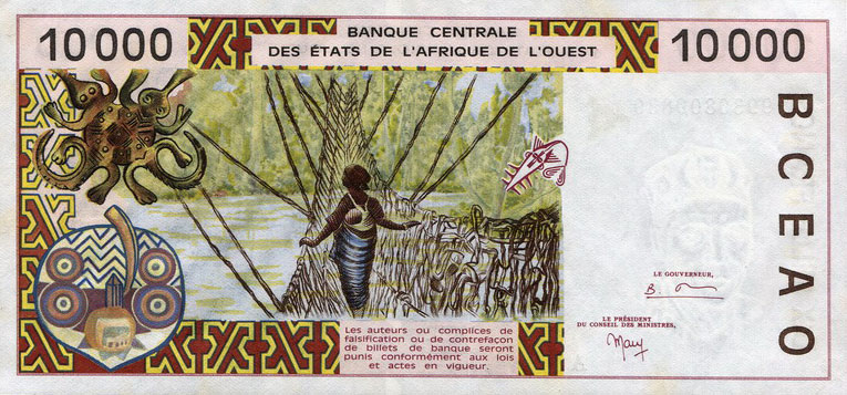 Back of West African States p114Ah: 10000 Francs from 1999