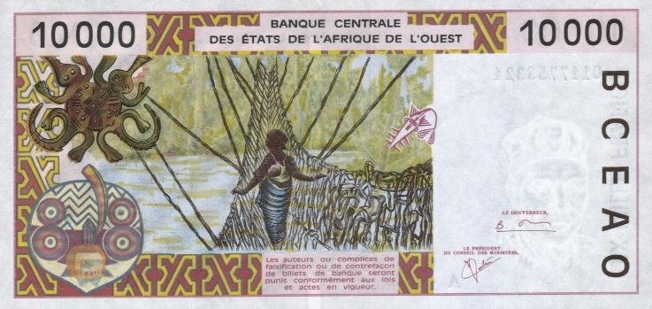 Back of West African States p114Aj: 10000 Francs from 2001