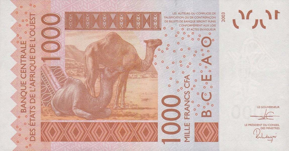Back of West African States p115As: 1000 Francs from 2019