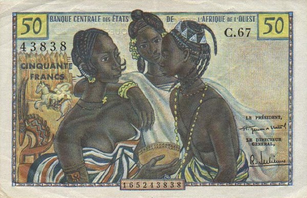 Front of West African States p1: 50 Francs from 1958