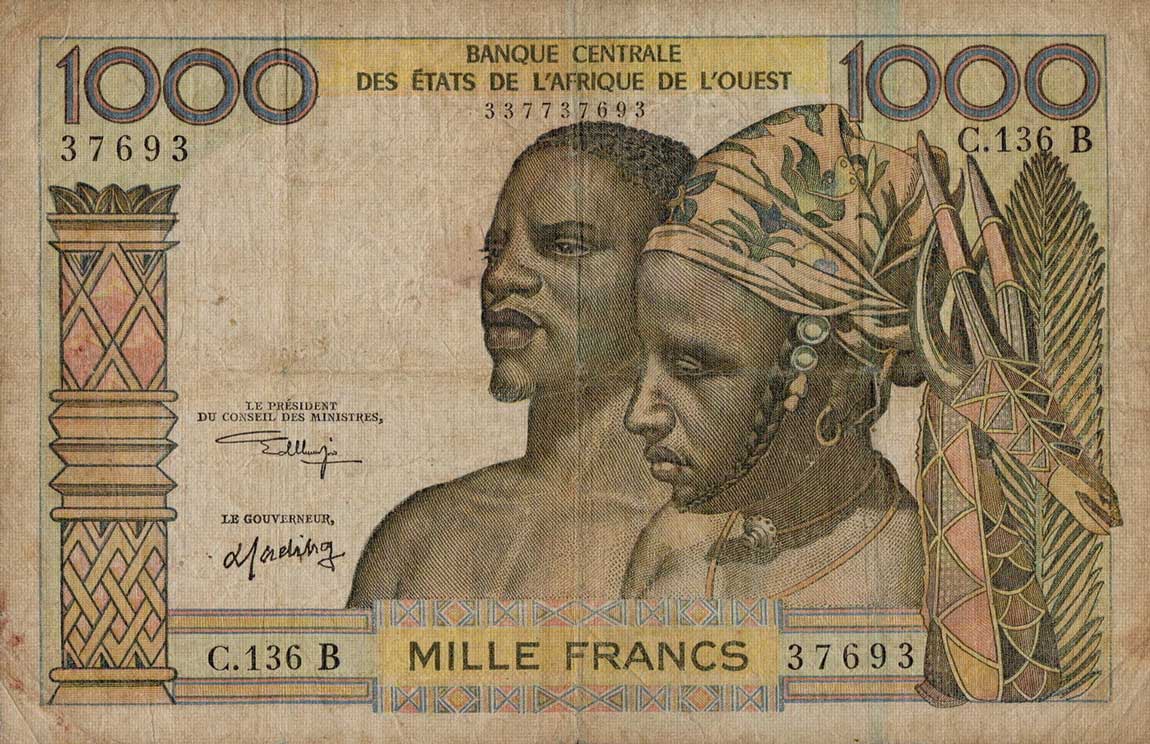 Front of West African States p203Bl: 1000 Francs from 1961