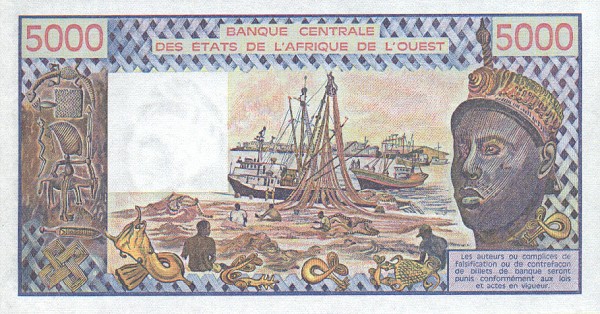 Back of West African States p208Bf: 5000 Francs from 1982