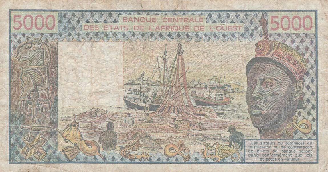 Back of West African States p208Bn: 5000 Francs from 1992