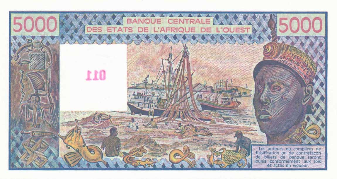 Back of West African States p208Bs: 5000 Francs from 1979