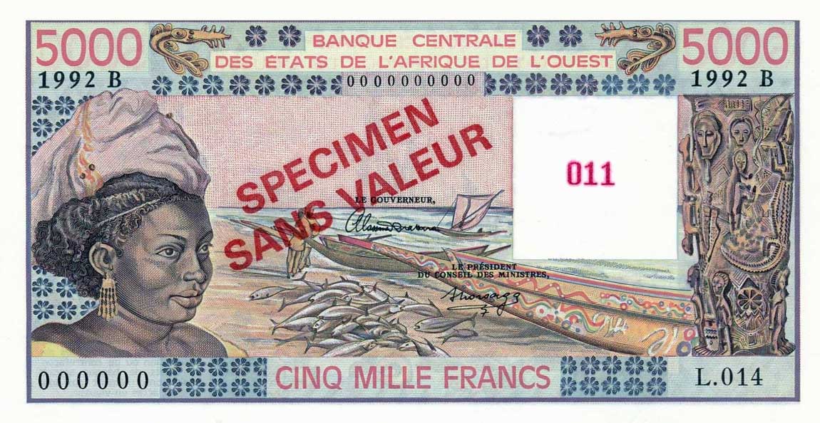 Front of West African States p208Bs: 5000 Francs from 1979