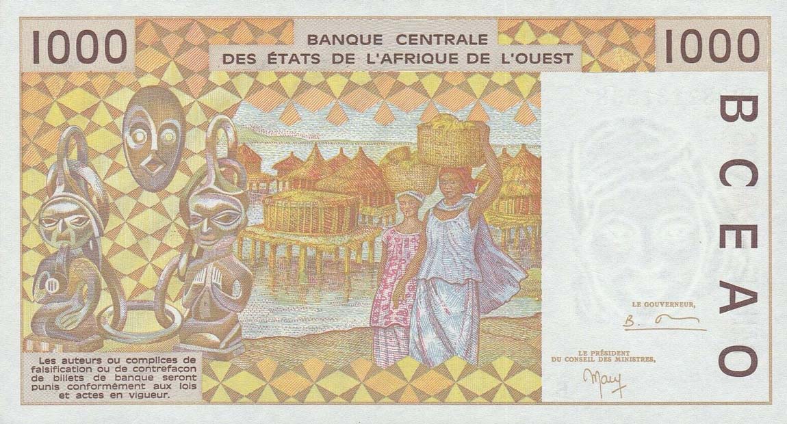 Back of West African States p211Bj: 1000 Francs from 1999