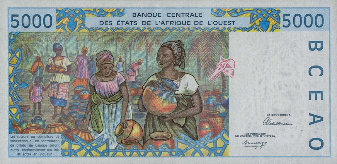Back of West African States p213Ba: 5000 Francs from 1992