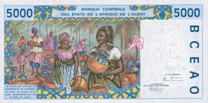 Back of West African States p213Bd: 5000 Francs from 1995