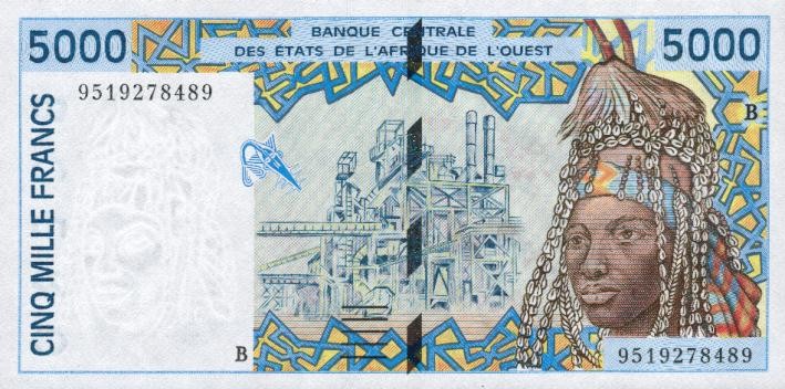 Front of West African States p213Bd: 5000 Francs from 1995