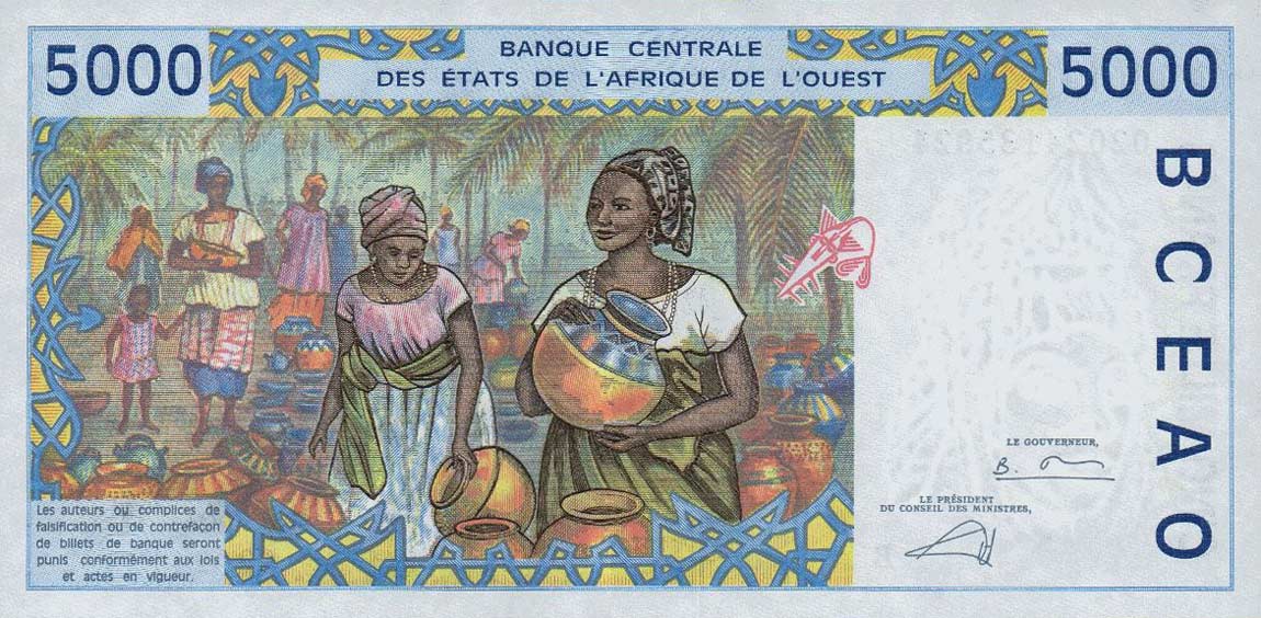 Back of West African States p213Bi: 5000 Francs from 1999