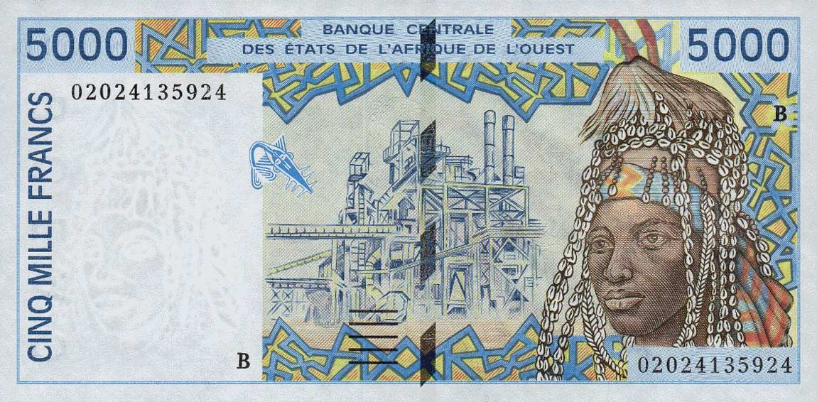 Front of West African States p213Bi: 5000 Francs from 1999