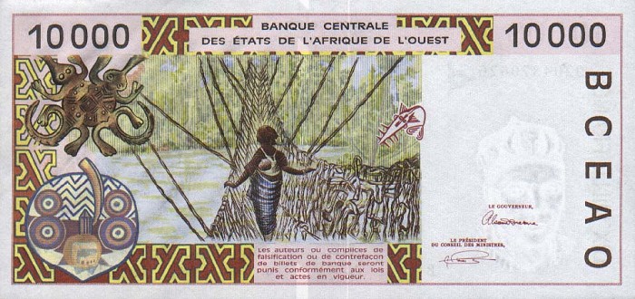 Back of West African States p214Ba: 10000 Francs from 1992