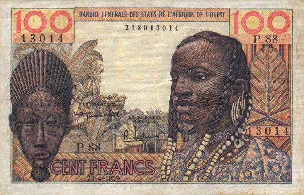 Front of West African States p2a: 100 Francs from 1959