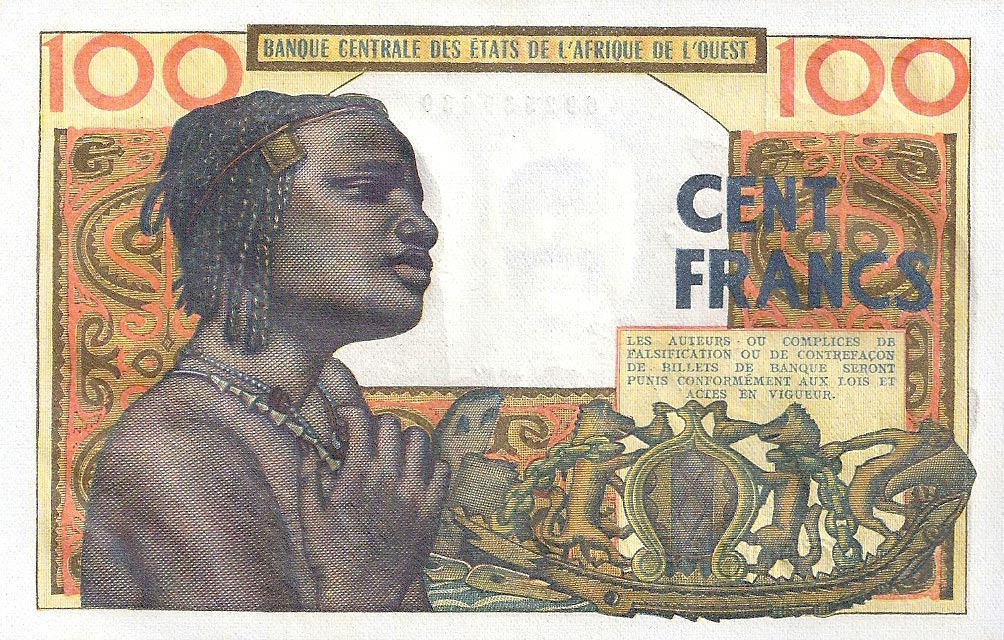 Back of West African States p2b: 100 Francs from 1959