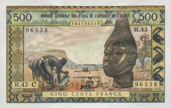 Front of West African States p302Ck: 500 Francs from 1961