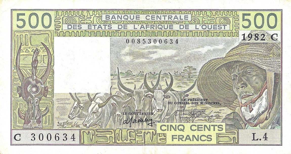 Front of West African States p306Cd: 500 Francs from 1982